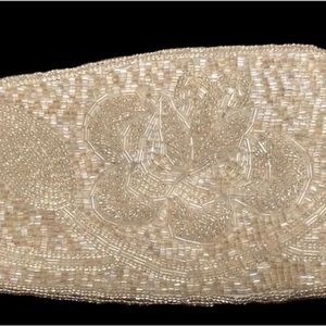 Vintage White Satin BEADED BELT Cumberbun 33” Long By  3 1/2” Wide